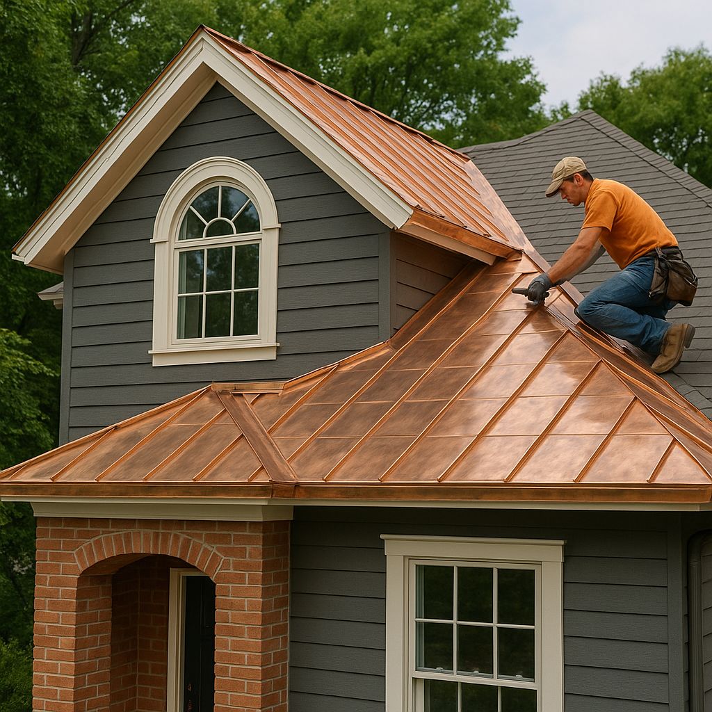 Ideal for both historic and modern homes, copper roofing offers excellent weather resistance and requires minimal maintenance.