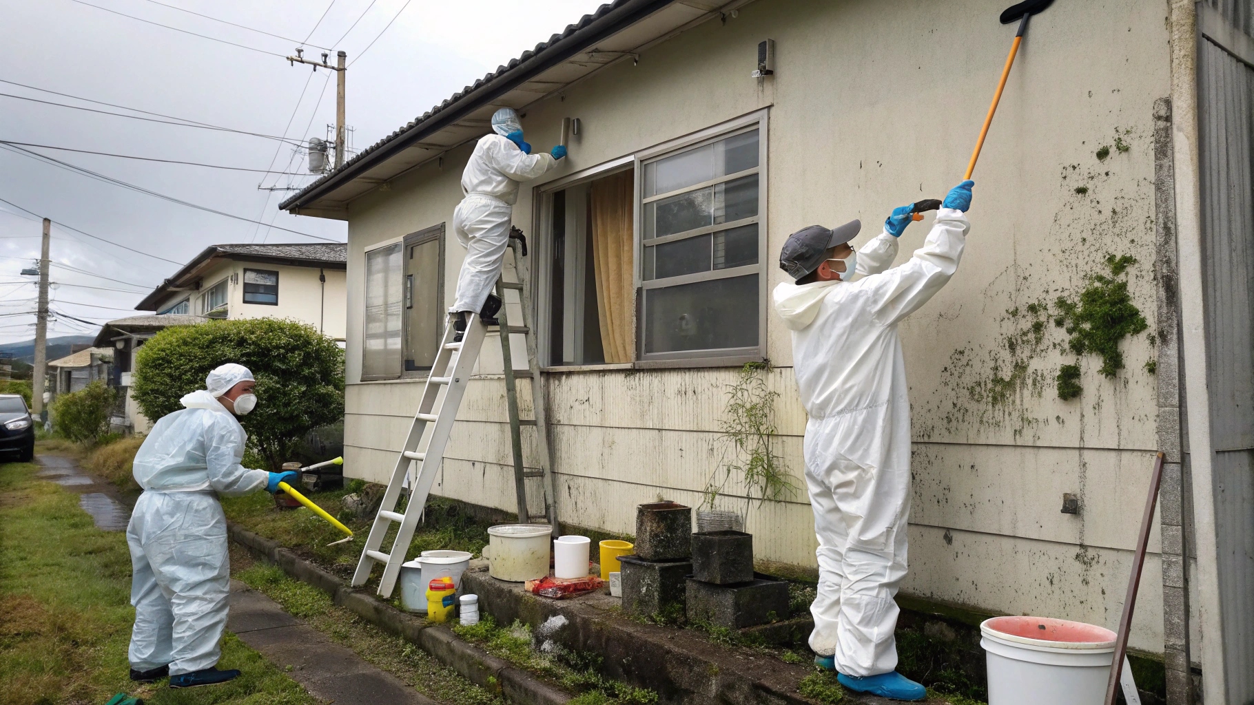 men cleaning mold from house
