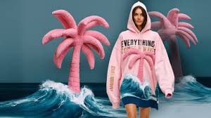 Rock the Streets in a Pink Palm Puff Hoodie Clothing